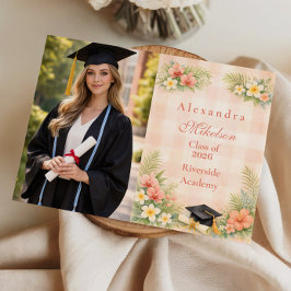Anuncio Foto Graduación Floral Gingham Tropical