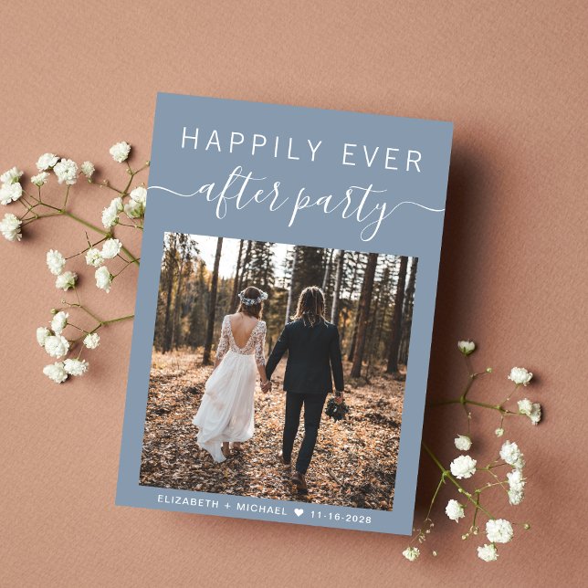 Anuncio Foto moderna Código QR Dusty recepción de boda azu (An chic Happily Ever After Party Invitation to set the tone for an unforgettable event)