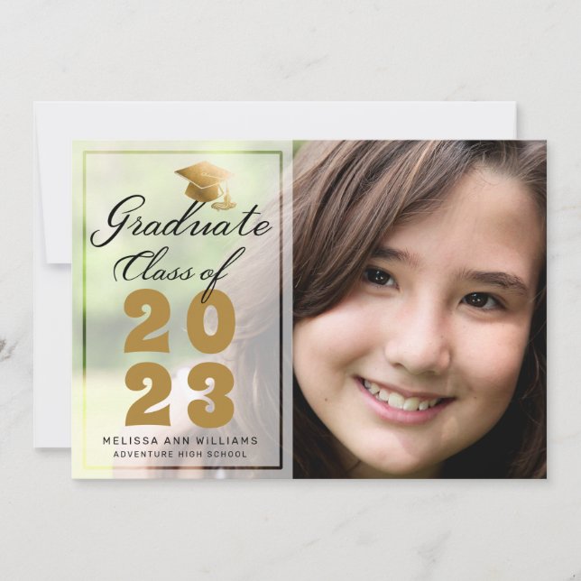 Anuncio Foto moderna de graduación con guión de oro negro  (Anverso)