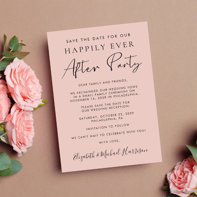 Anuncio Foto moderna de la recepción Rubor Wedding Save th (A stylish save the date announcement for a reception to celebrate your elopement or private wedding)