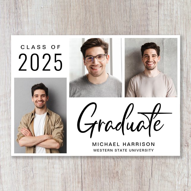 Anuncio Foto moderna negrita Clase de guión de la graduaci (Cherish the milestone: share your graduate's achievement with a custom photo graduation announcement)