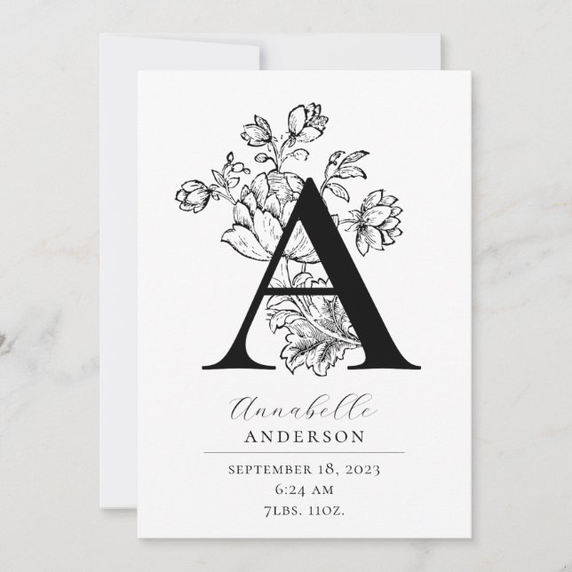 Anuncio Foto Monograma Floral Botánica Carta A Nacimiento  (Anverso)