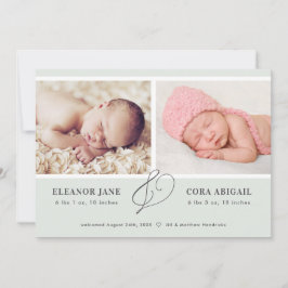 Anuncio Foto Nacimiento de Sage Green Simple Twins