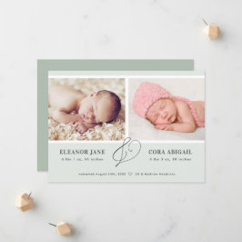 Anuncio Foto Nacimiento de Sage Green Simple Twins