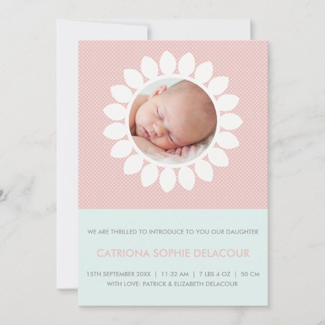 Anuncio Foto rosa Corta El Nacimiento De Una Bebé Floral (Anverso)
