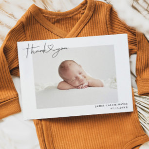 Anuncio Foto simple de bebé Gracias Script Heart Birth