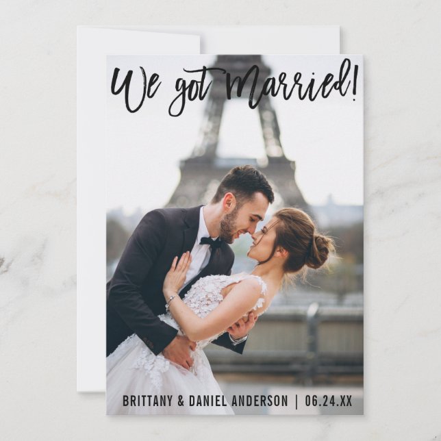 Anuncio Fotografía de pareja casada con Brush Script moder (Anverso)