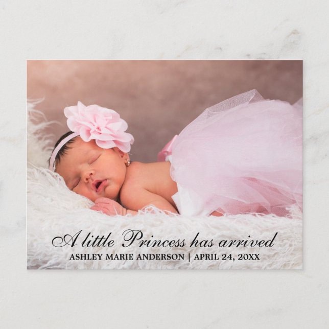 Anuncio fotográfico de nueva bebé princesa pequeña (Anverso)