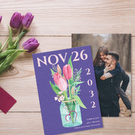 Anuncio Fotomía floral púrpura moderna Boda salva la fecha