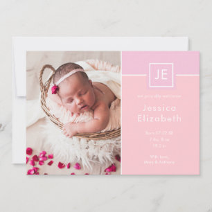Anuncio Fotos de bebé niña con monograma Cumpleaños modern