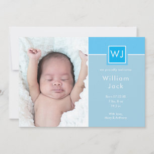 Anuncio Fotos de bebé niño con monograma Azul Elegante Chi