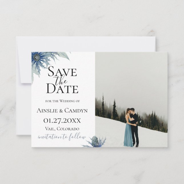 Anuncio Fotos de Cardo Azul para Save The Date (Anverso)