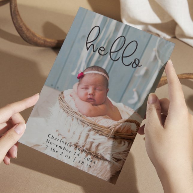 Anuncio Fotos del bebé Nacimiento de caligrafía elegante m (Baby Photos Modern Elegant Calligraphy Birth Announcement)