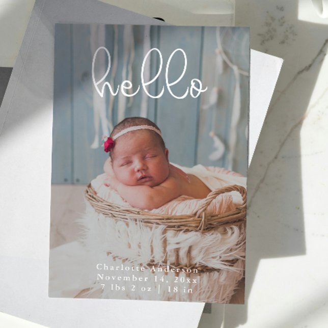 Anuncio Fotos del bebé Nacimiento de caligrafía elegante m (Baby Photos Modern Elegant Calligraphy Birth Announcement)
