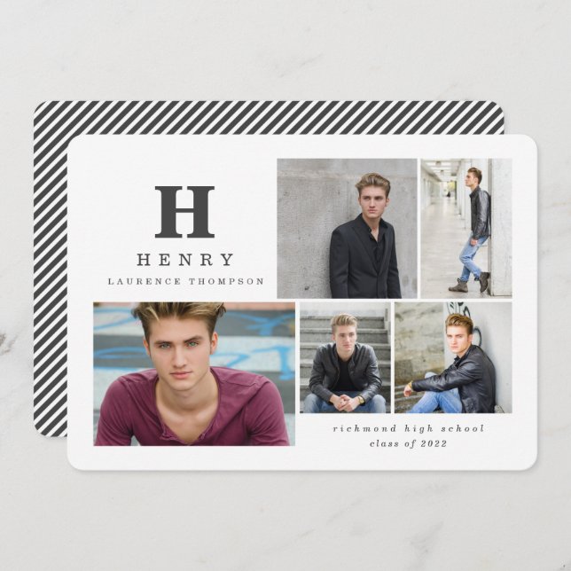 Anuncio Fotos iniciales de graduado moderno blanco negro (Anverso / Reverso)