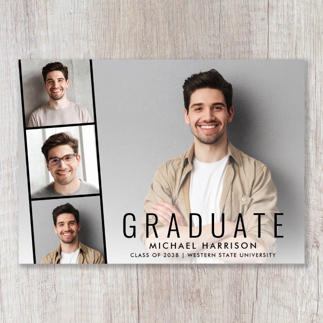 Anuncio Fotos modernas Tira simple Graduación (Cherish the milestone: share your graduate's achievement with a custom photo graduation announcement)