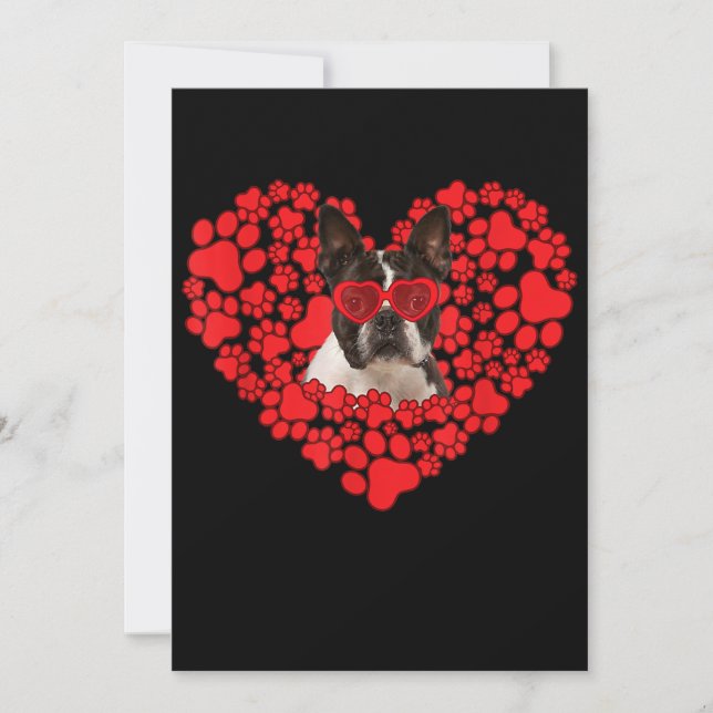 Anuncio Funny Boston Terrier Dog Paw Heart Valentine Day (Anverso)