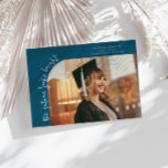 Anuncio Future Looks Bright Teal Curved Photo<br><div class="desc">Modern and whimsical graduation announcement photo card featuring a photo on the front and 1 on the back. The text says "the future looks bright" in quirky hand writing. Add the graduate's name,  information,  and message to personalize this card. Teal.</div>