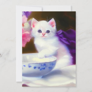 Anuncio Gatito blanco vintage con cinta morada