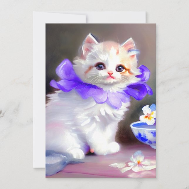 Anuncio Gato blanco con pintura de cuello de flores morada (Anverso)
