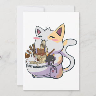 Anuncio Gato Cute Neko con fideos Ramen Bowl Anime Japón