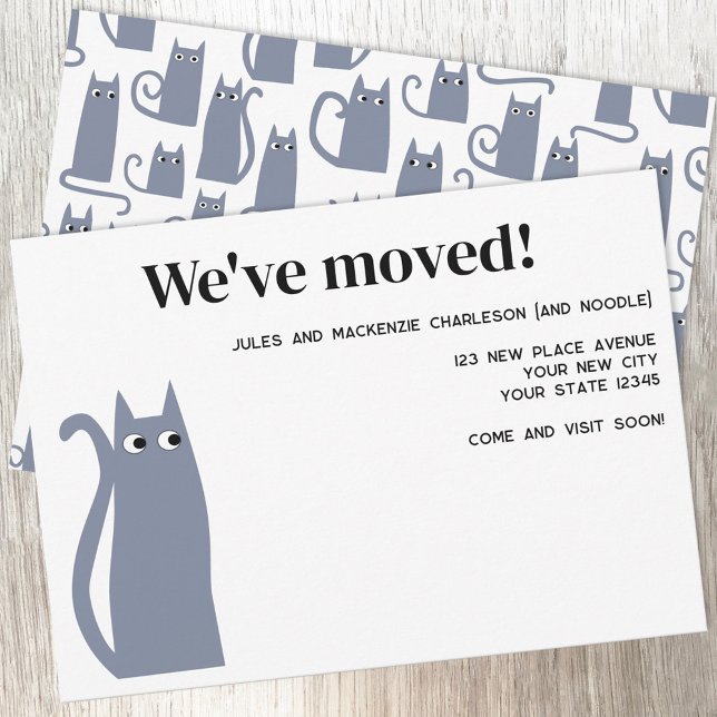 Anuncio Gato gris mudando nuevo hogar (Gray Cat moving house new home change of address announcement card)
