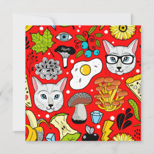 Anuncio Gato y huevo en rojo
