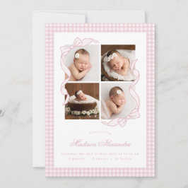 Anuncio Gingham Bow 4 Frame Photo Birth Announcement