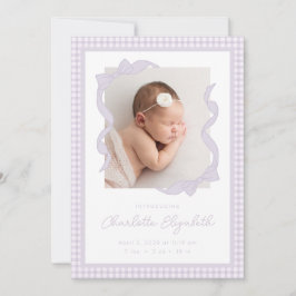 Anuncio Gingham Bow Photo Birth Announcement