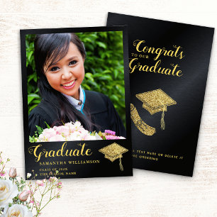 Anuncio Glam Class of 2025 Black and Gold Photo Graduation