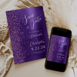 Anuncio Glam Purple Save the Date de Metal Bruñido con Let