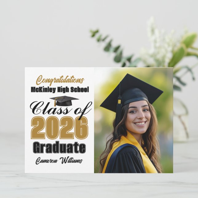 Anuncio Gold Black Class of 2026 Graduate Photo Graduation (Anverso de pie)