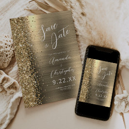 Anuncio Gold Brushed Metal Script Save the Date