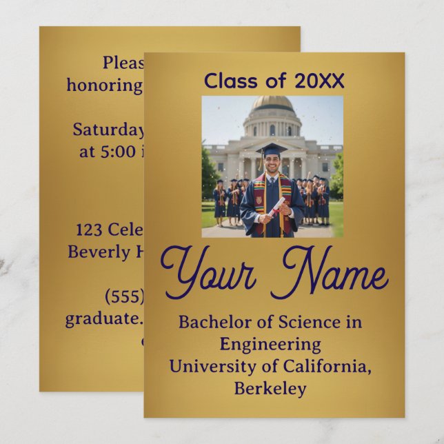 Anuncio Gold Foil Look Minimalist Graduation Announcement  (Anverso / Reverso)