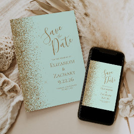 Anuncio Gold Glitter Edge Mint Green Save the Date