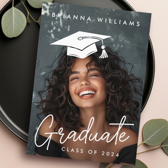 Anuncio Gorra graduado editable (Graduation hat photo graduate announcement)