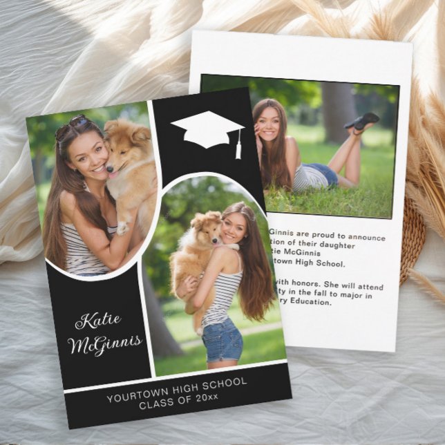Anuncio Gorrito de Graduación con Foto de Arco Blanco Negr (Arch photo graduation announcements 5x7)