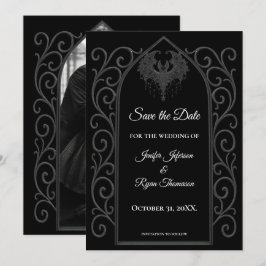 Anuncio Gothic border black and white wedding save the dat