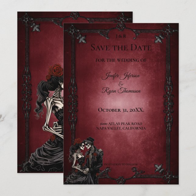 Anuncio Gothic halloween wedding save the date invitation (Anverso / Reverso)