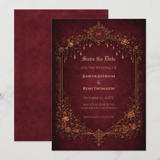 Anuncio Gothic halloween wedding save the date invitation (Anverso / Reverso)