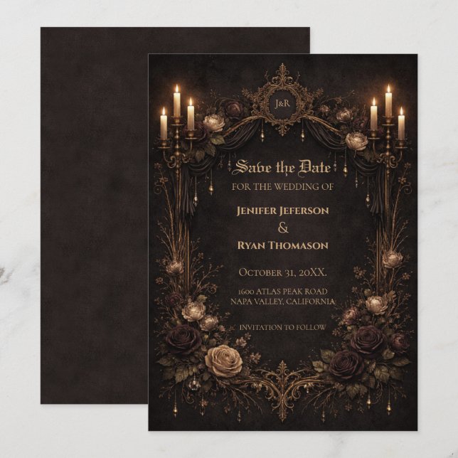 Anuncio Gothic halloween wedding save the date invitation (Anverso / Reverso)