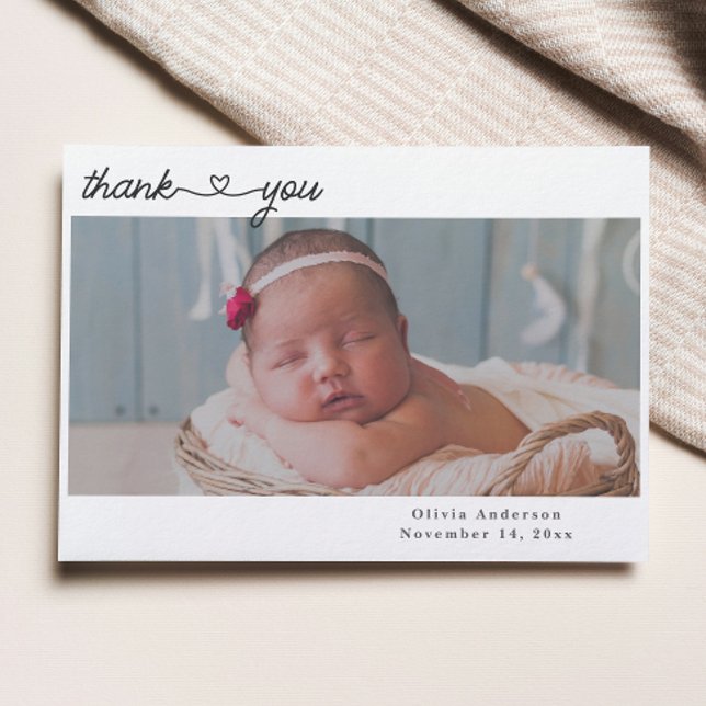 Anuncio Gracias a recién nacidos Fotos Script Heart Birth (Thank You Newborn Photos Script Heart Birth Announcement)