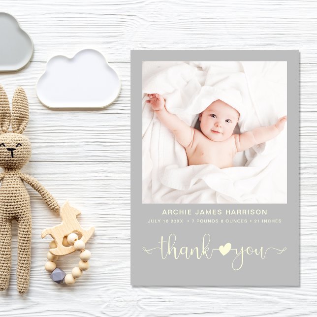 Anuncio Gracias por la foto Gray Birth (A beautiful and unique way to thank family and friends and introduce them to your precious  baby)