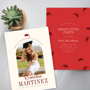 Anuncio Grad Cap Arch Foto Elegant Script Graduación Roja