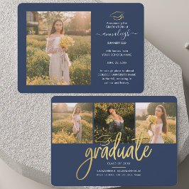 Anuncio Graduación 2025 Collage de fotos Script Navy Blue