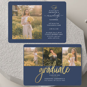 Anuncio Graduación 2025 Collage de fotos Script Navy Blue