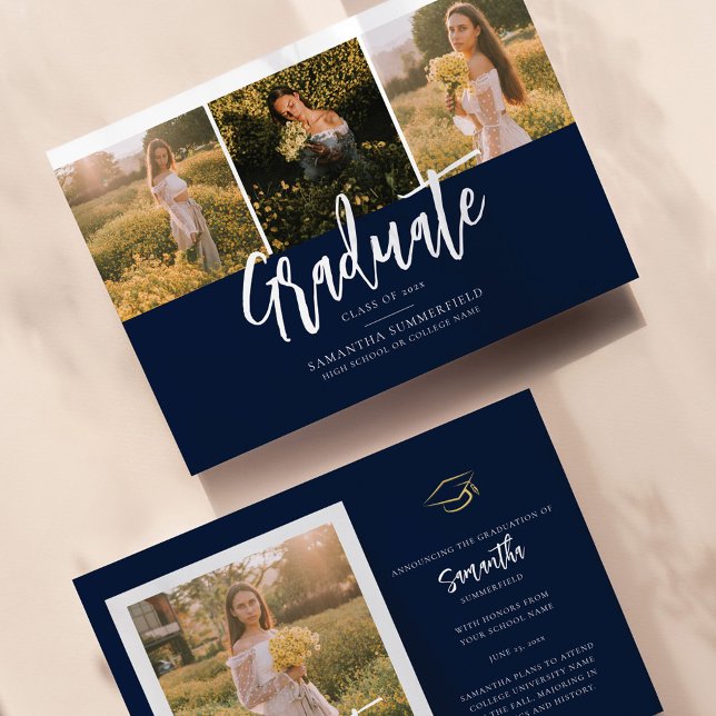 Anuncio Graduación 2025 Guión azul y blanco de la Marina (Class of 2024 Graduation Announcement Photo Collage)