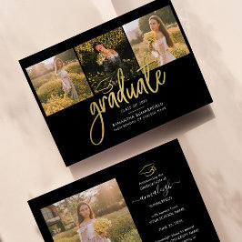 Anuncio Graduación 2025 Guión de Collage de fotos Oro Negr