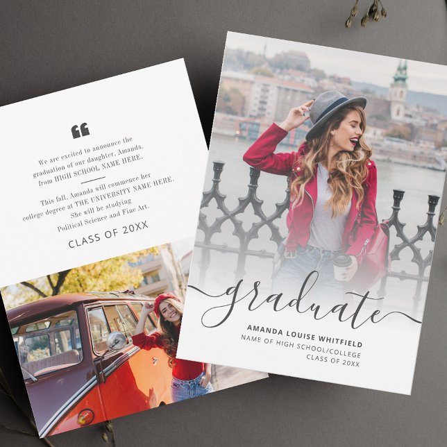 Anuncio Graduación 2026 Multi Foto Script Grad (Graduation 2025 Multi Photo Script Grad Announcement)