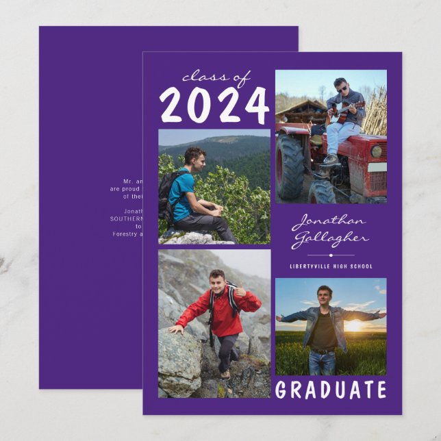 Anuncio Graduación 4 Foto Nombre manuscrito | Blanco morad (Anverso / Reverso)